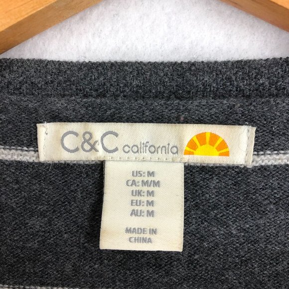 C&C California Women's Size Medium Grey White Striped Merino Wool Blend Sweater - Picture 6 of 7